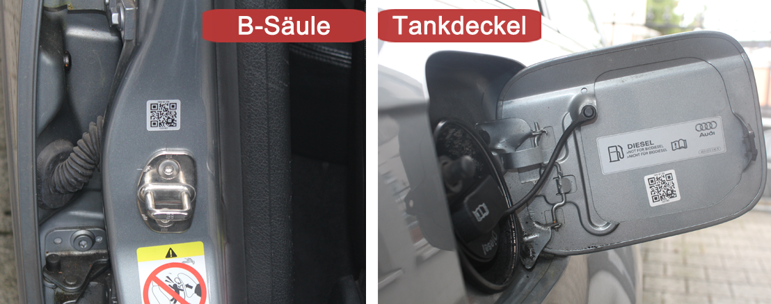 QR-Etiketten an B-Säule/Tankdeckel